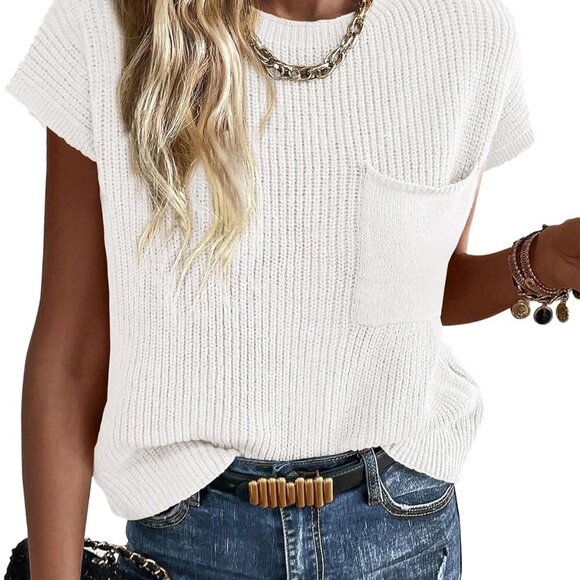 Summer Fall Short Sleeve Sweater for Women 2025 Casual Sweater Vest Cotton Knit - Picture 1 of 6